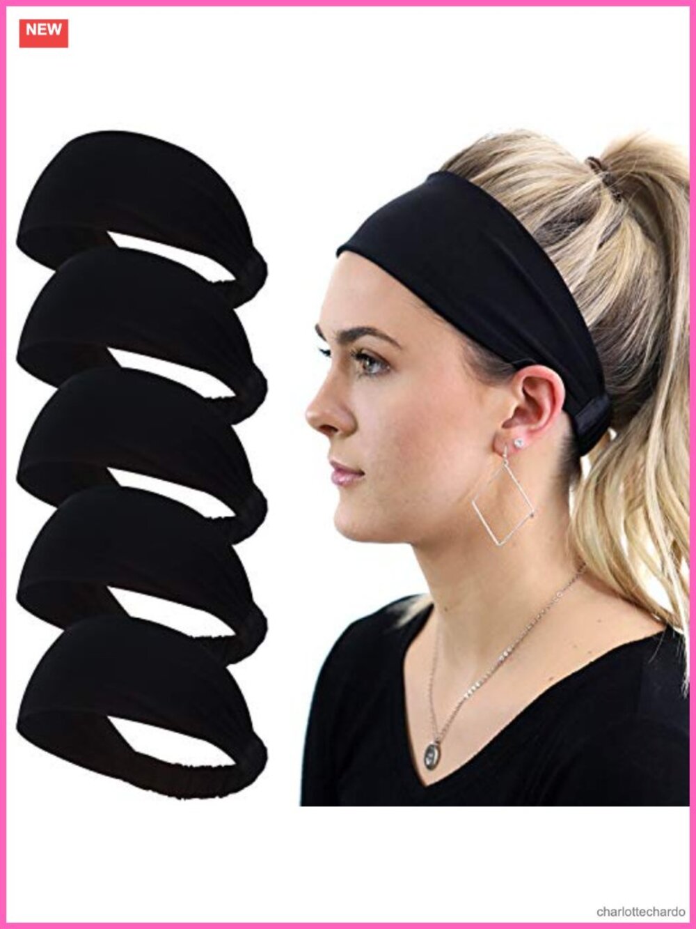 5 Pack Wide Workout Headbands Nylon Lycra Spandex Elastic Back Running Yoga Gym